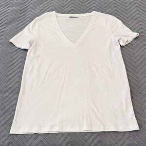 Zara Cotton White V-Neck Tee